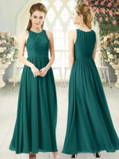 Empire Going Out Dresses Green Scoop Chiffon Sleeveless Ankle Length Zipper