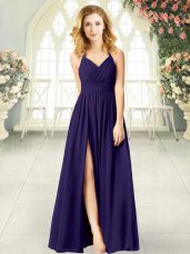 Halter Top Sleeveless Zipper Prom Evening Gown Purple Chiffon