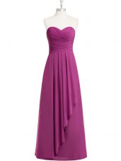 Flare Fuchsia Sleeveless Ruching Floor Length Evening Party Dresses