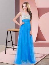 Floor Length Empire Sleeveless Baby Blue Prom Dresses Side Zipper