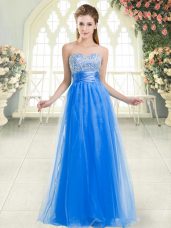 Stylish Blue Tulle Lace Up Sweetheart Sleeveless Floor Length Formal Evening Gowns Beading