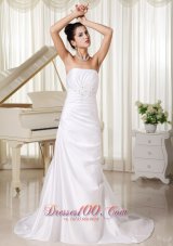 Ivory Wedding Gowns Appliques Strapless Custom Made Column