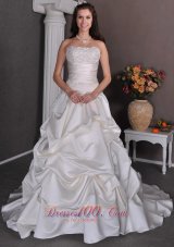 Strapless Chapel Train Wedding Dress Beaded Taffeta