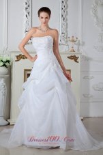 Appliques Organza Brush Train Wedding Dress