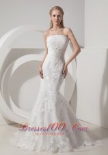 Mermaid Chapel Train Strapless Beaded Wedding Dresses