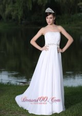 Chiffon Strapless Sweep Beaded Bridal Wedding Dress