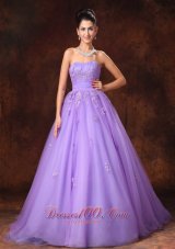 Lilac Tulle Appliques Court Train Custom Wedding Dress