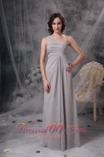 Grey One Shoulder Chiffon Bridesmaid Dress Ruched