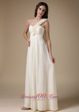 One Shoulder Handmade Flowers Bridesmaid Dress Chiffon