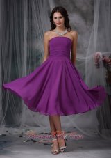 Purple Ruched Chiffon Short Bridesmaid Dress