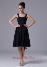 Chiffon Navy Blue Straps Bridesmaid Dresses Ruched