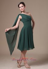 Hunter Green One Shoulder Homecoming Dress Watteau Train