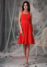 Tomato Red Empire Halter Homecoming Dress Ruching