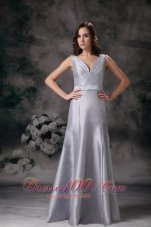 Sheath V-neck Silver Grey Dress for Matron of Honors