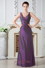 Dark Orchid V-neck Ruch Mother Of The Bride Dress Column