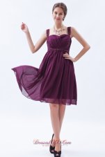 Grape Purple Empire Straps Prom Dress Knee-length Beaded