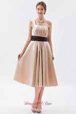 Champagne Princess Bridesmaid Dress One Shoulder Tea-length