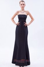 Satin Ruch Navy Blue Column Strapless Bridesmaid Dress