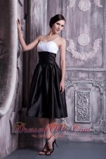 White and Black Ruched Spaghetti Straps Bridesmaid Dress