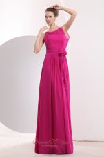 Hot Pink Prom Dress Bateau Chiffon Sash Scoop