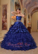 Navy Blue Quinceanera Dress Ruffle A-line Beading