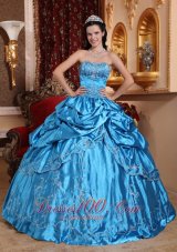 Blue Dresses for 15 Taffeta Embroidery with Beading