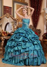 Popular Teal Quinceanera Dress Appliques Pick-ups Strapless