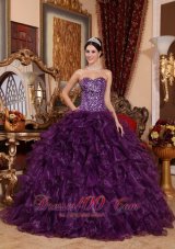 Cheap Dark Purple Quinceanera Dress Sequins Ruffles Organza