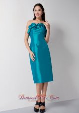 Floral Bustline Teal Column Prom DressTea-length