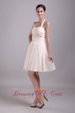 Halter Champagne Knee-length Beaded Prom Dress Empire