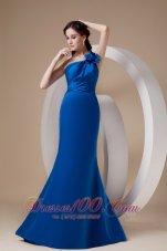 Royal Blue One Shoulder Prom Dress Hand Made Flower