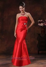 Handmade Red Mermaid Beading Satin Design Prom Dress