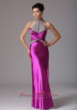 Halter Beads Fuchsia Prom Celebrity Dress 2013