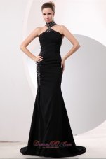 High-neck Black Mermaid Celebrity Dress Open Back