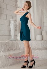 Teal Column One Shoulder Prom Dress Mini-length Chiffon