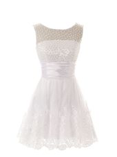 Attractive White Scoop Neckline Beading and Lace Prom Evening Gown Sleeveless Zipper