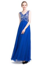 Delicate Royal Blue Sleeveless Chiffon Zipper Prom Dresses for Prom and Party