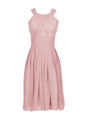 Exquisite Scoop Sleeveless Chiffon Knee Length Zipper Prom Homecoming Dress in Pink for with Pleated