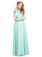 Ideal Turquoise Sleeveless Appliques Floor Length Prom Party Dress