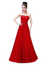 Red Sleeveless Chiffon Lace Up Prom Dress for Prom and Party