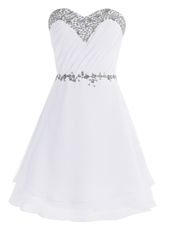 White Sweetheart Zipper Beading Sleeveless