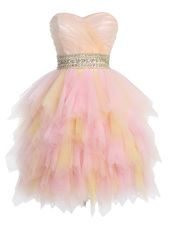 Beading and Ruffled Layers Homecoming Gowns Multi-color Zipper Sleeveless Mini Length