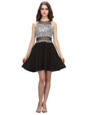 Flare Scoop Sleeveless Mini Length Beading Zipper Junior Homecoming Dress with Black