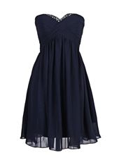 Navy Blue Sleeveless Beading Mini Length