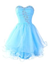 Mini Length Lace Up Evening Dress Aqua Blue and In for Prom and Party with Beading and Ruffled Layers