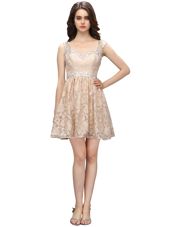 Popular Sleeveless Mini Length Lace Side Zipper Prom Dresses with Champagne