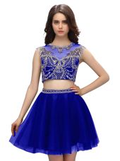 Blue Scoop Criss Cross Beading Homecoming Dress Online Sleeveless