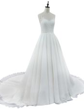 High Quality Sleeveless Court Train Zipper With Train Lace Wedding Gown