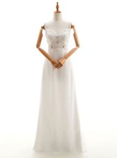 Sleeveless Chiffon Floor Length Backless Wedding Dress in White for with Beading