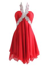 Fitting Red Chiffon Zipper Sweetheart Sleeveless Knee Length Homecoming Dress Appliques